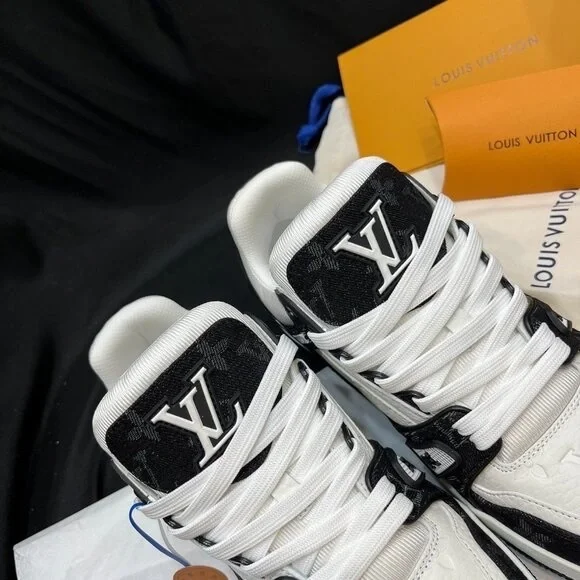 Louis Vuitton Trainer Sneaker Black and White with Pink Accents Boots